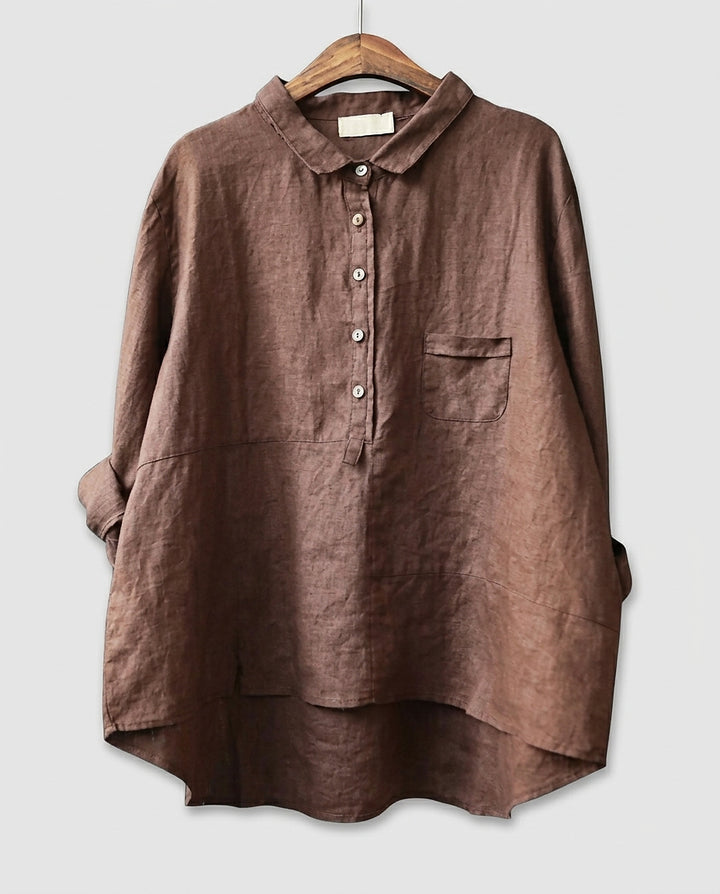 Women's Long-Sleeve Shirt with Partial Button Placket - Front [Lystr 6a990ee45e62b77f75a13354:front]