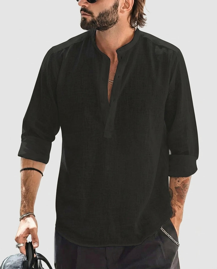 Men’s Long-Sleeve Shirt with Band Collar - Front [Lystr 6a991220cd771d58d2ffca00:front]
