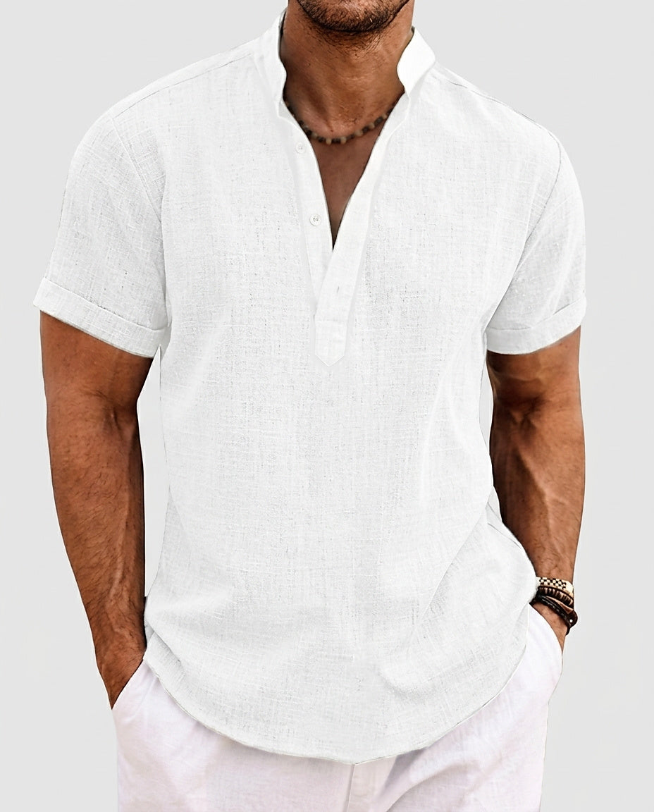 Men’s Short-Sleeve V-Neck Shirt with Collar - Front [Lystr 6a9912efea947a394d91b7a6:front]