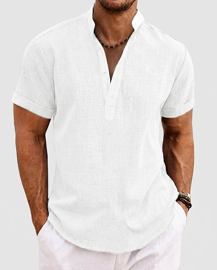 Men’s Short-Sleeve V-Neck Shirt with Collar - Front [Lystr 6a9912efea947a394d91b7a6:front]