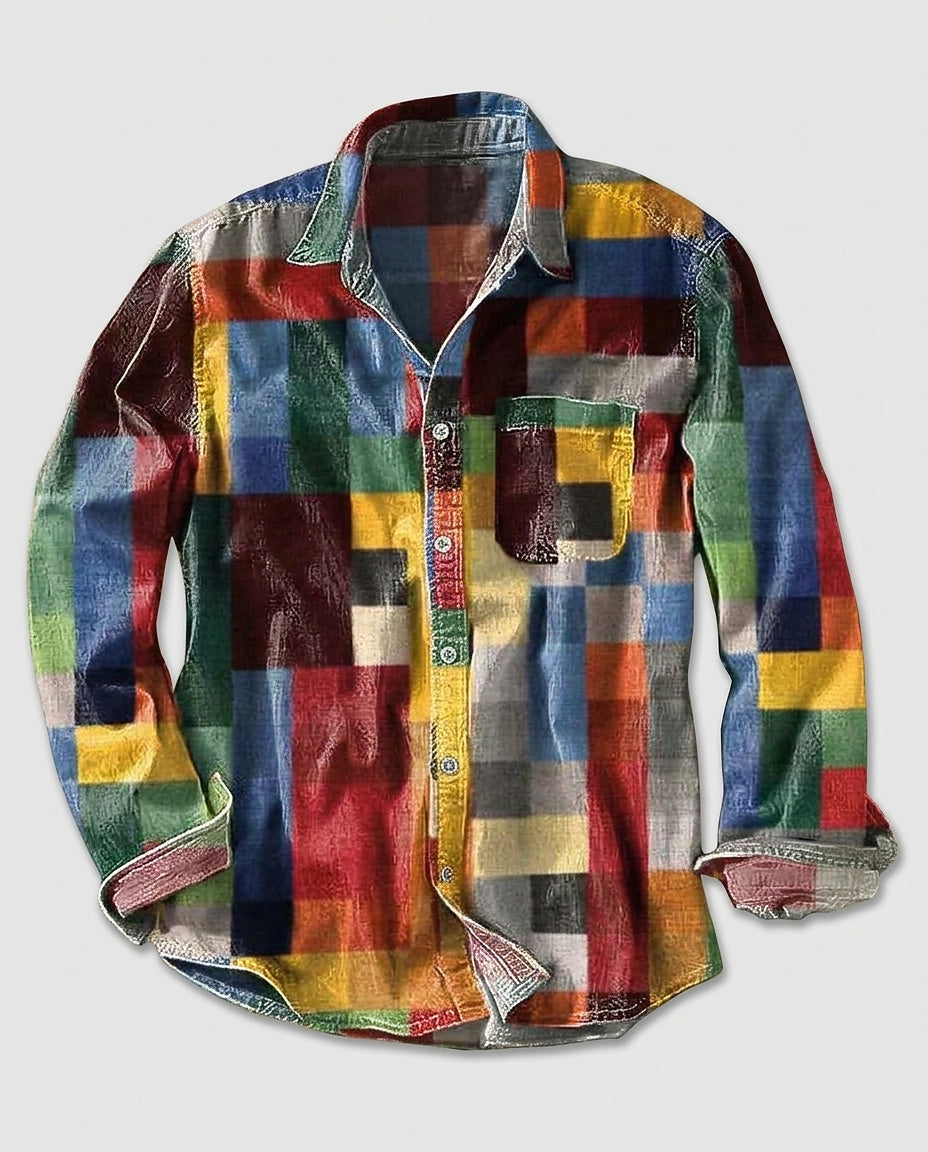 Men’s Long-Sleeve Color-Block Button-Down Shirt - Front [Lystr 6a991303ea947a394d91b7af:front]