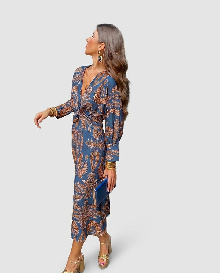Women’s Midi Dress with Twist-Front Waist - Front [Lystr 6a991307ea947a394d91b7b2:front]