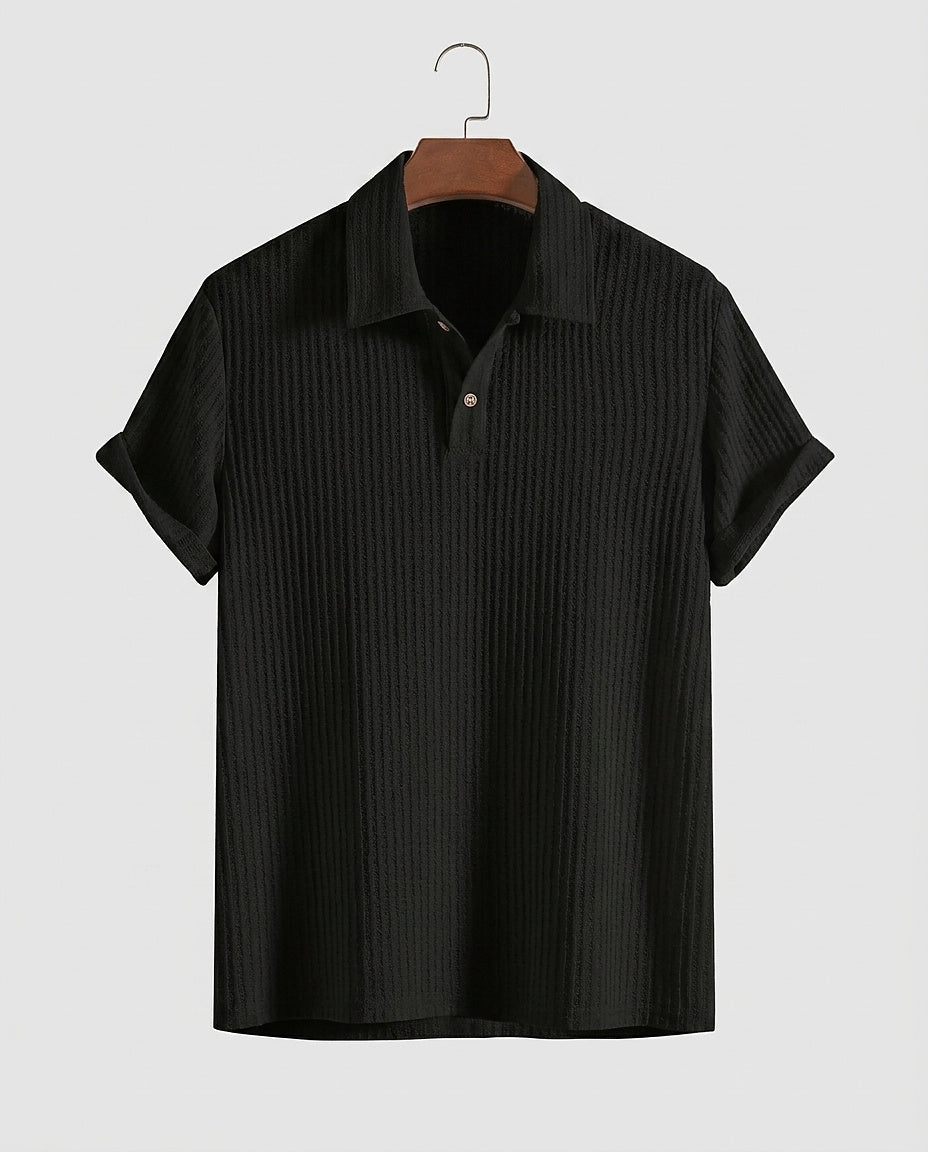 Men’s Waffle-Knit Polo Shirt with Spread Collar - Front [Lystr 6a99137957a749df7de41ab2:front]