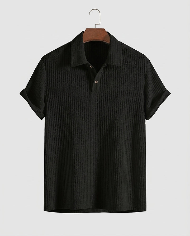 Men’s Waffle-Knit Polo Shirt with Spread Collar - Front [Lystr 6a99137957a749df7de41ab2:front]