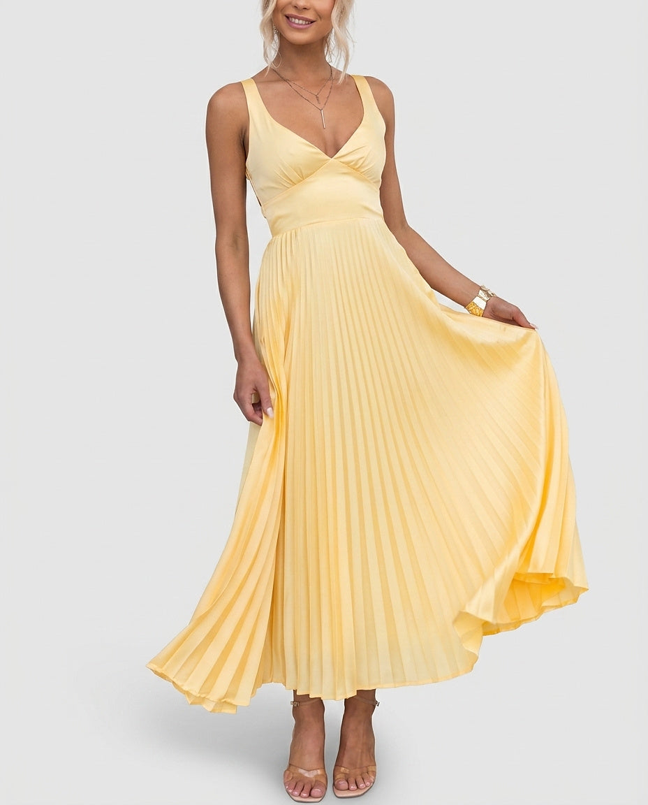 Women's Open-Back Maxi Dress with Pleated Skirt - Front [Lystr 6a991693fefb28823f931b8c:front]