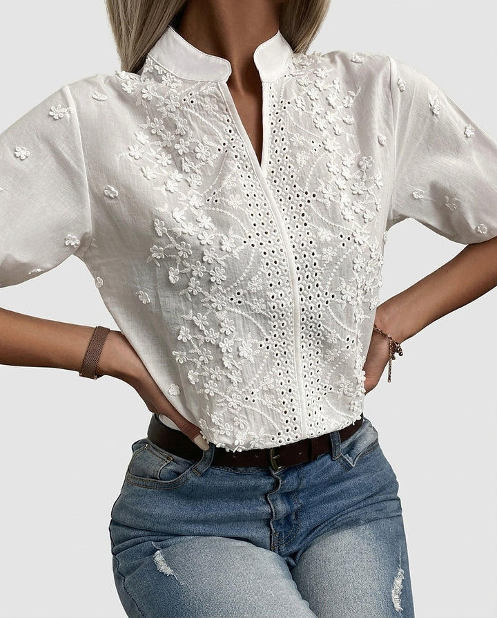 Women’s Floral Blouse with Eyelet Embroidery - Front [Lystr 6a9917c557a749df7de41abb:front]