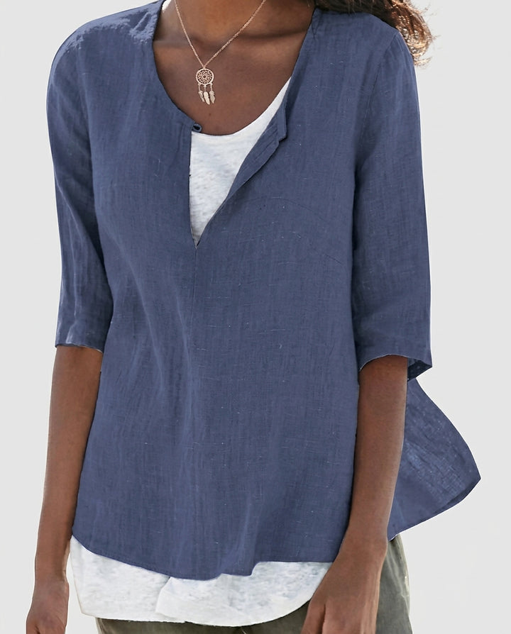 Women’s Deep V-Neck Three-Quarter Sleeve Blouse - Front [Lystr 6a9917cbfefb28823f931b92:front]