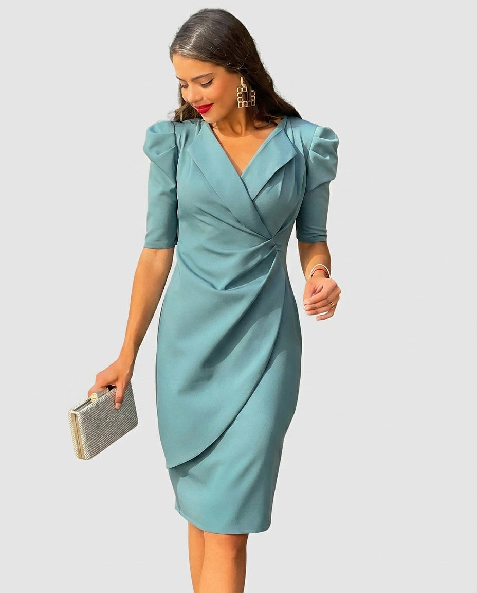 Women’s Knee-Length Wrap Dress - Front [Lystr 6a99180ffefb28823f931bb0:front]