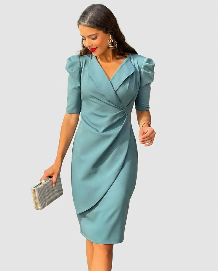 Women’s Knee-Length Wrap Dress - Front [Lystr 6a99180ffefb28823f931bb0:front]