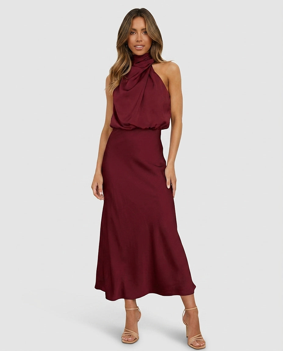 Women's Halter Mock Neck Midi Dress - Front [Lystr 6a992136c05fc8a142a73d1d:front]