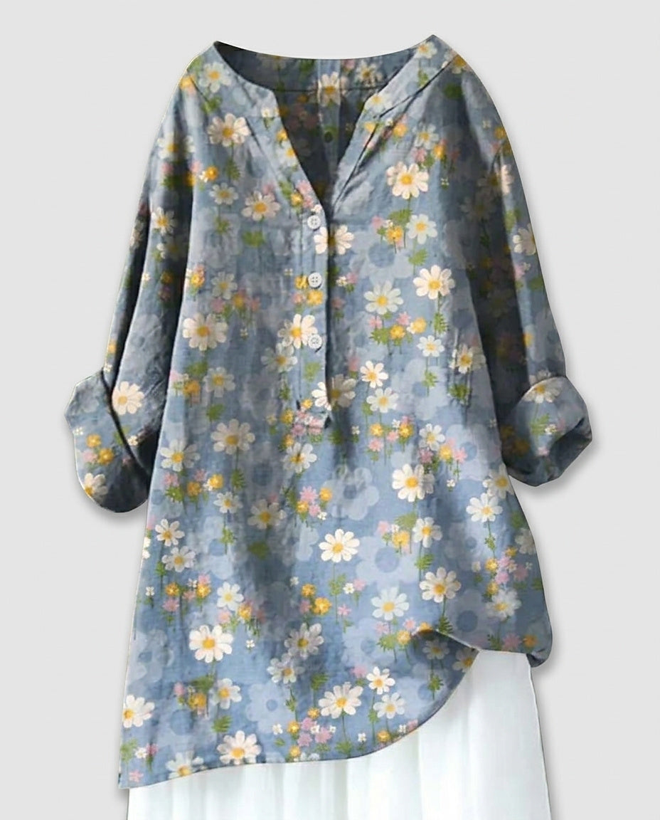 Women's Floral Split Neck Blouse - Front [Lystr 6a992149c05fc8a142a73d26:front]