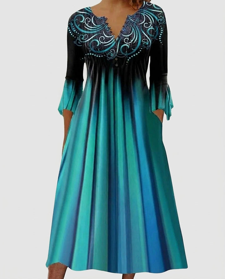 Women's Ombre Gradient V-Neck Midi Dress - Front [Lystr 6a992841cb2a89eecc207889:front]