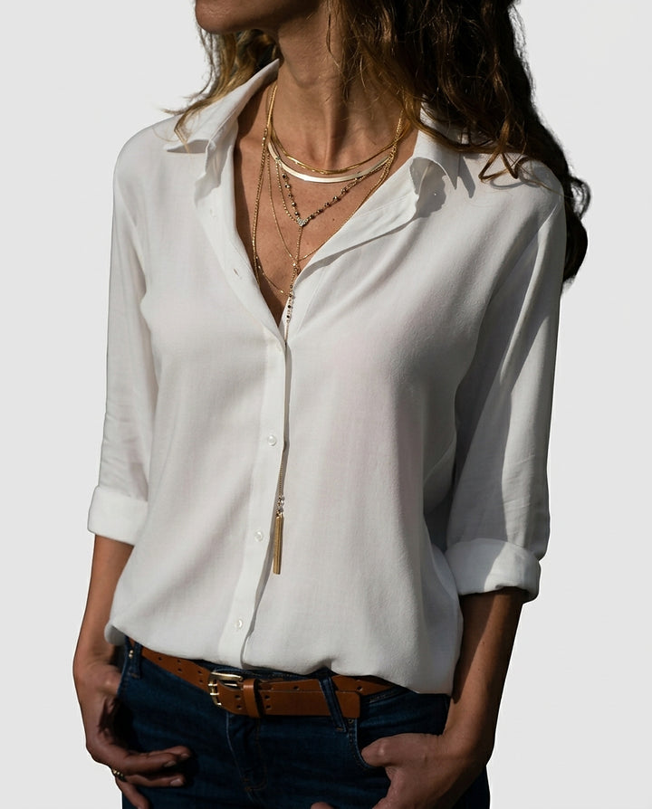 Women's Button-Front Long Sleeve Blouse - Front [Lystr 6a9928abcb2a89eecc20788f:front]