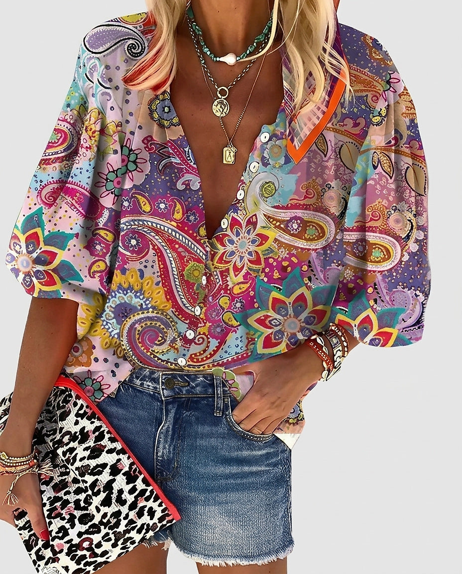 Women’s Button-Down Blouse with Graphic Print - Front [Lystr 6a9928aecb2a89eecc207892:front]