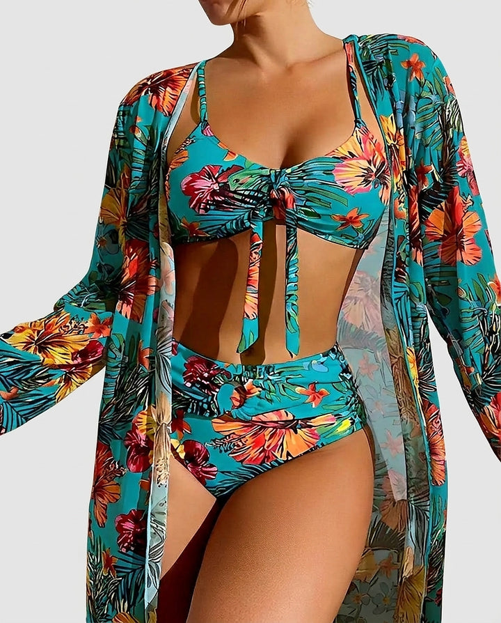 Women’s Three-Piece Floral Bikini Set - Front [Lystr 6a9928c58fb1eea96e728cf6:front]