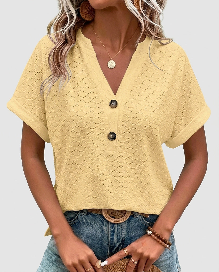 Women’s Short Sleeve Top with Split V-Neck - Front [Lystr 6a9928d88fb1eea96e728cff:front]