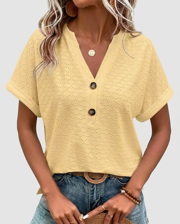 Women’s Short Sleeve Top with Split V-Neck - Front [Lystr 6a9928d88fb1eea96e728cff:front]