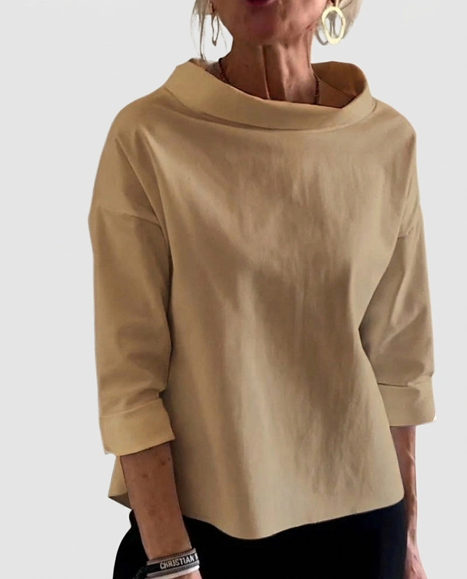 Women’s Funnel Neck Top with Three-Quarter Sleeves - Front [Lystr 6a99296937f23f8fa4b7d93a:front]