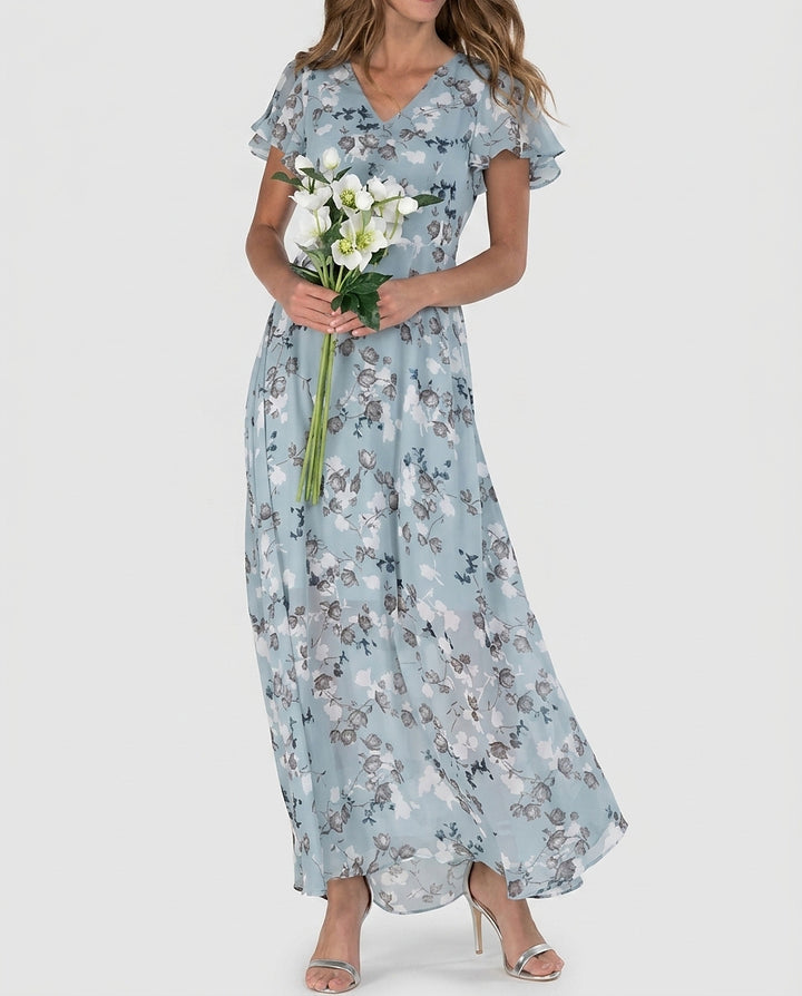 Women's Floral V-Neck Maxi Dress - Front [Lystr 6a992a388fb1eea96e728d05:front]