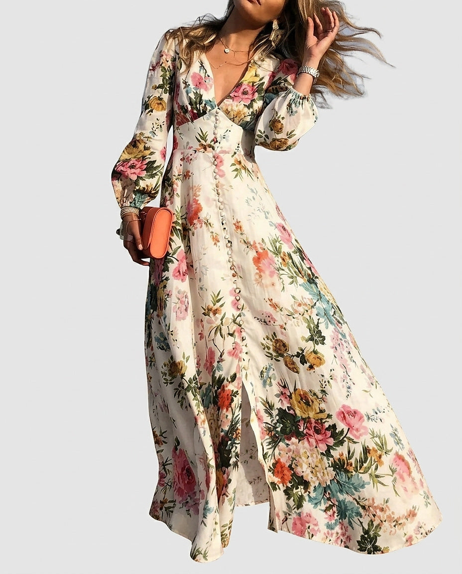 Women's Floral V-Neck Maxi Dress - Front [Lystr 6a992a608fb1eea96e728d17:front]
