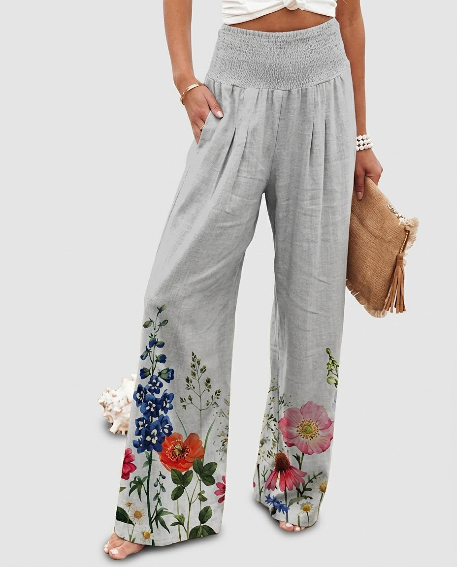 Women's Smocked Waist Trousers with Print - Front [Lystr 6a992a6a8fb1eea96e728d1d:front]
