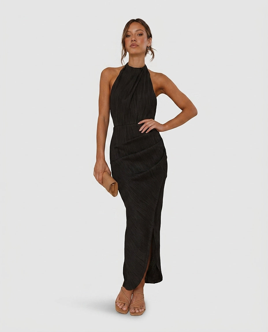 Women's Halter Neck Maxi Dress with Side Slit - Front [Lystr 6a992b128fb1eea96e728d23:front]