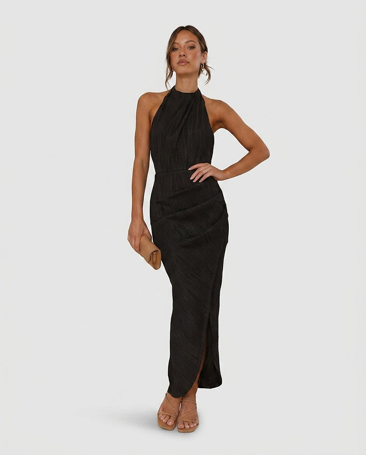 Women's Halter Neck Maxi Dress with Side Slit - Front [Lystr 6a992b128fb1eea96e728d23:front]
