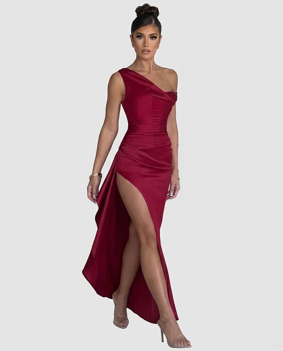 Women's Asymmetrical One-Shoulder Maxi Dress - Front [Lystr 6a992b0d37f23f8fa4b7d940:front]