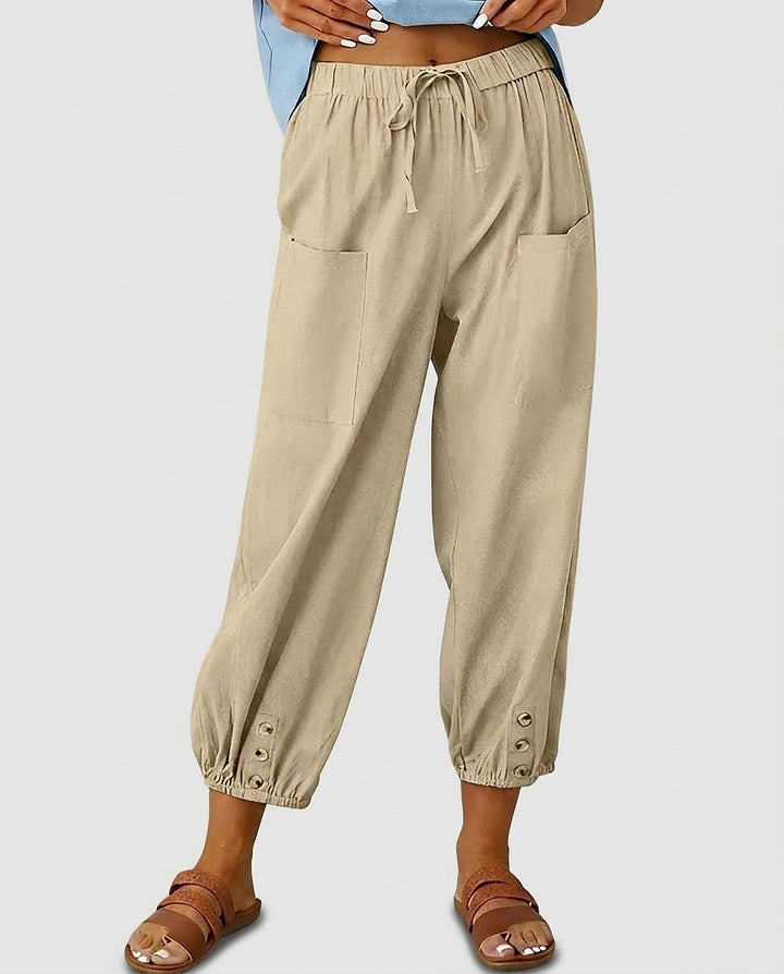 Women’s Cropped Trousers with Elasticized Cuffs - Front [Lystr 6a992b218fb1eea96e728d29:front]