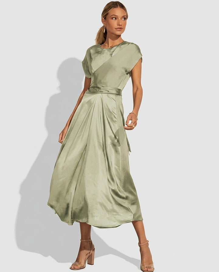 Women’s Satin-Finish Midi Dress - Front [Lystr 6a992b258fb1eea96e728d2c:front]