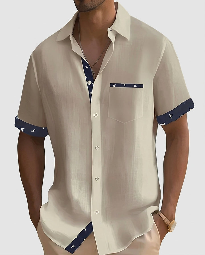 Men’s Short-Sleeve Contrast Trim Shirt - Front [Lystr 6a992b3d8fb1eea96e728d35:front]