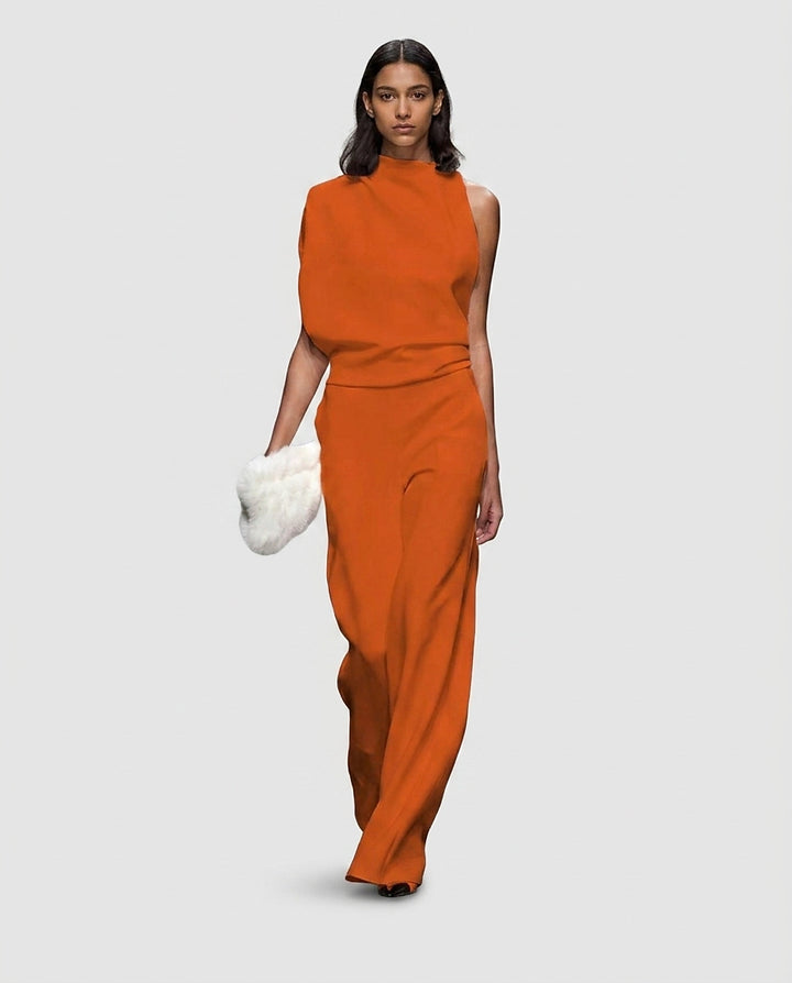 Women's Asymmetrical Sleeveless Wide-Leg Jumpsuit - Front [Lystr 6a992d9f8fb1eea96e728d61:front]