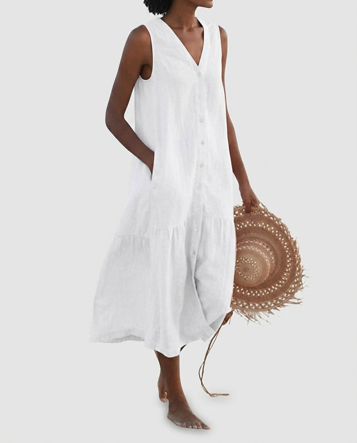 Women's Sleeveless Button-Down Midi Dress - Front [Lystr 6a992db88fb1eea96e728d78:front]
