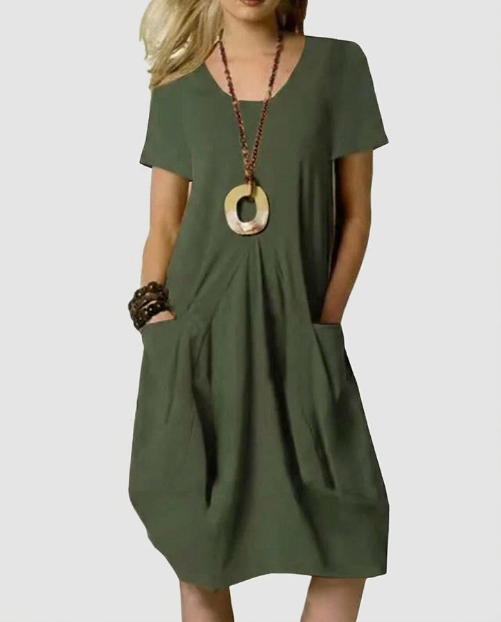 Women's Scoop Neck Midi Dress with Patch Pockets - Front [Lystr 6a992dc18fb1eea96e728d7d:front]