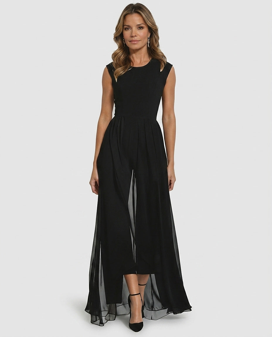 Women’s Jumpsuit with Chiffon Overlay - Front [Lystr 6a992e517ad28f61f25c998a:front]