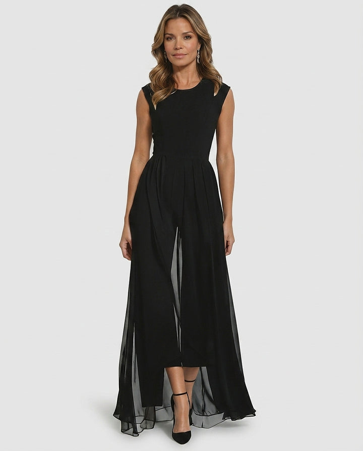 Women’s Jumpsuit with Chiffon Overlay - Front [Lystr 6a992e517ad28f61f25c998a:front]