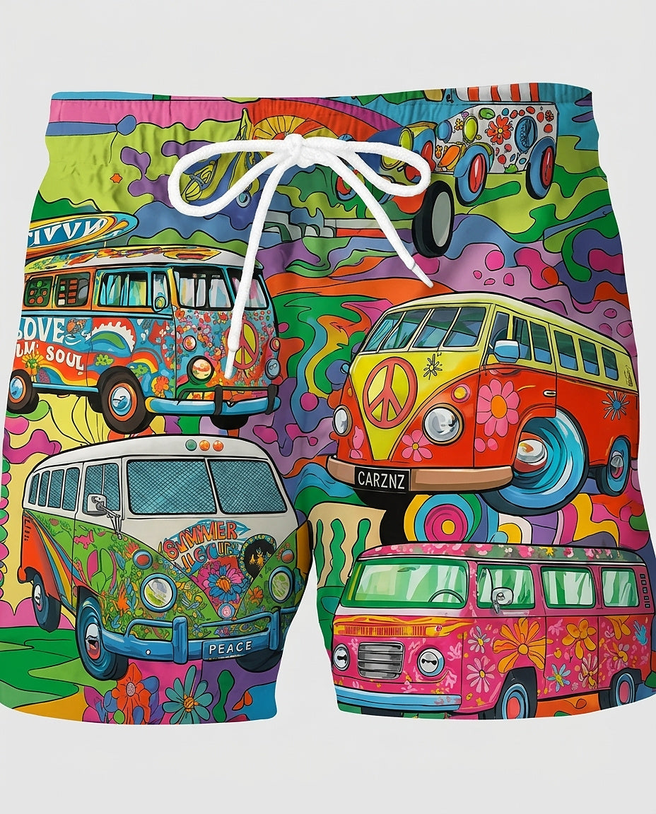 Men’s Drawstring Shorts with Retro Print - Front [Lystr 6a992e5a7ad28f61f25c998d:front]