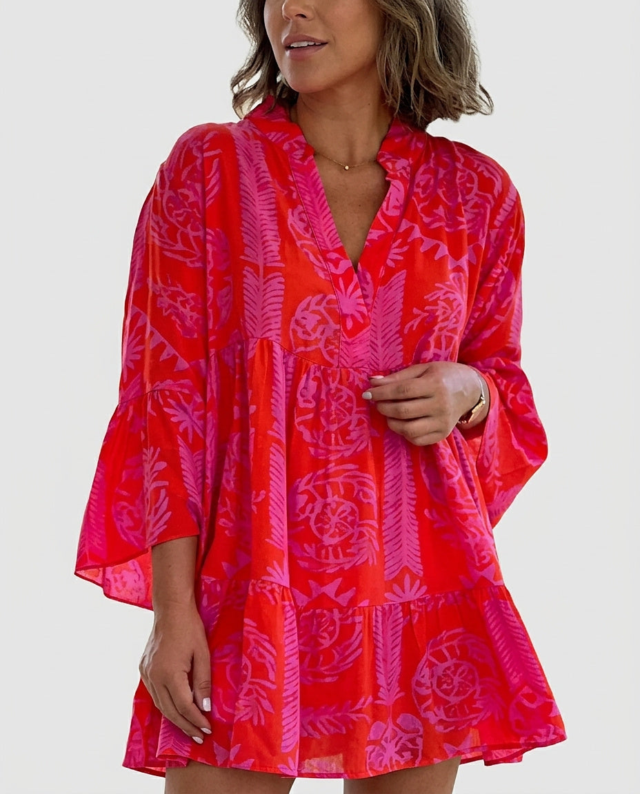 Women's Long Sleeve Tiered Mini Dress - Front [Lystr 6a992e5e7ad28f61f25c9991:front]