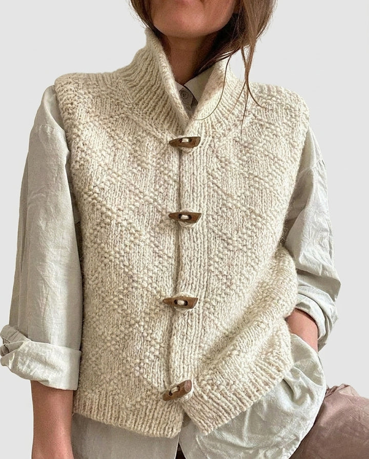 Women’s Sleeveless Cardigan with Toggle Closure - Front [Lystr 6a992f568fb1eea96e728d92:front]