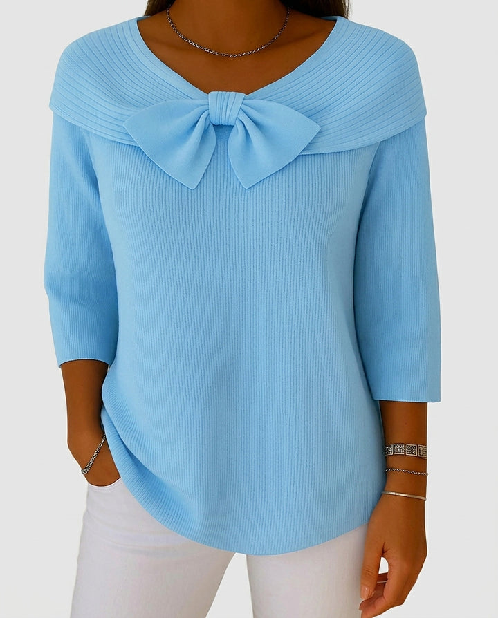 Women’s Ribbed Sweater with Bow Detail - Front [Lystr 6a99306f8fb1eea96e728db5:front]