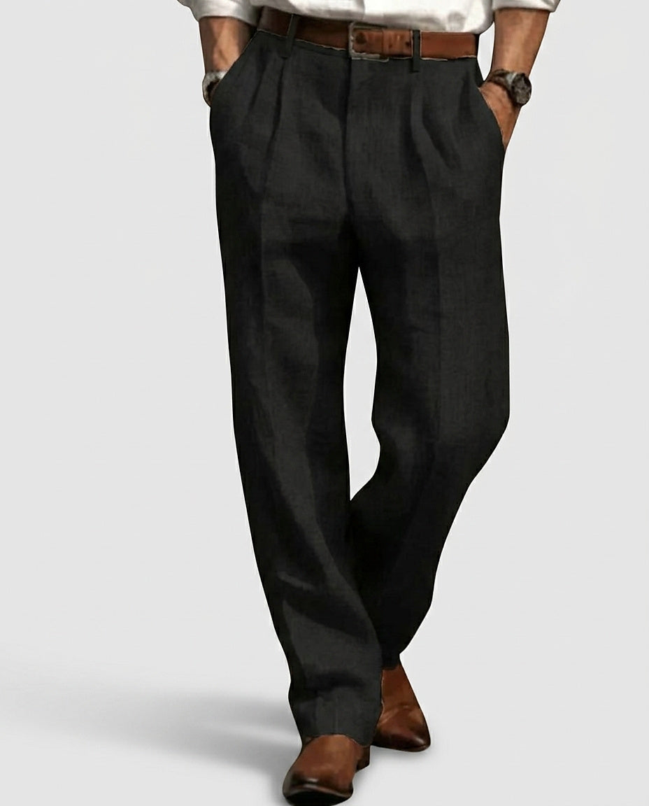 Men’s Pleated Straight-Leg Trousers - Front [Lystr 6a9934277ad28f61f25c99c8:front]