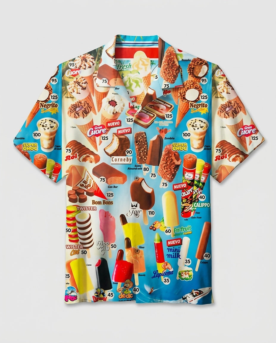 Men’s Short-Sleeve Ice Cream Print Shirt - Front [Lystr 6a9936602f3340c9d26a883a:front]