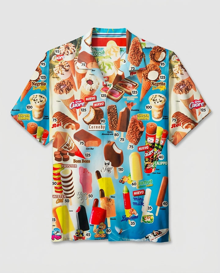 Men’s Short-Sleeve Ice Cream Print Shirt - Front [Lystr 6a9936602f3340c9d26a883a:front]