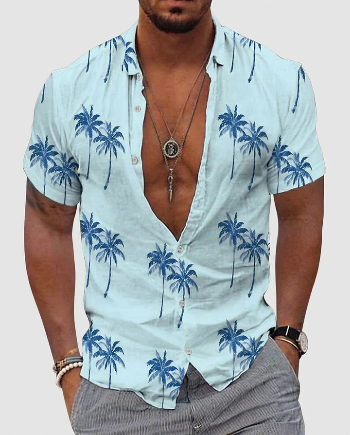 Men’s Short-Sleeved Printed Button-Down Shirt - Front [Lystr 6a99366e2f3340c9d26a8840:front]
