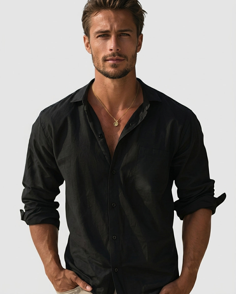 Men’s Long-Sleeve Band Collar Shirt - Front [Lystr 6a9936857ad28f61f25c99f8:front]
