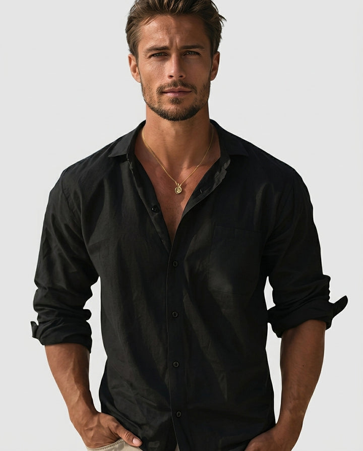 Men’s Long-Sleeve Band Collar Shirt - Front [Lystr 6a9936857ad28f61f25c99f8:front]