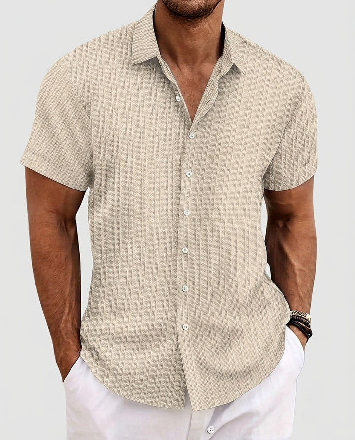 Men’s Ribbed Short-Sleeve Button-Down Shirt - Front [Lystr 6a9937497ad28f61f25c9a14:front]