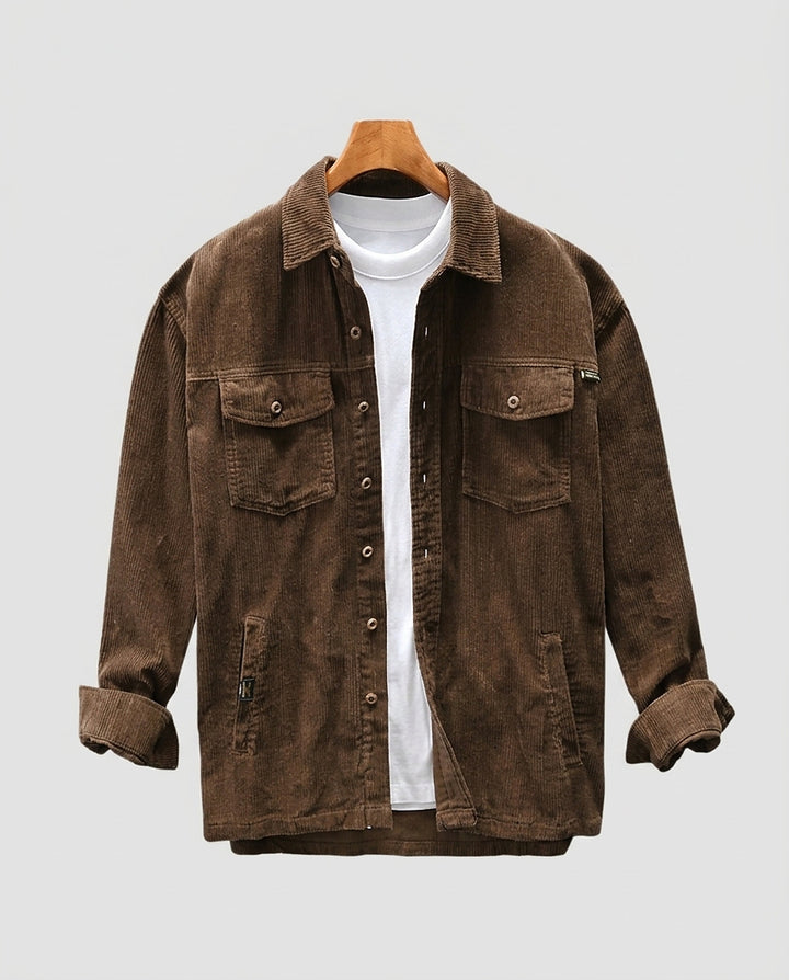 Men’s Button-Front Corduroy Jacket with Collar - Front [Lystr 6a99376b7ad28f61f25c9a36:front]