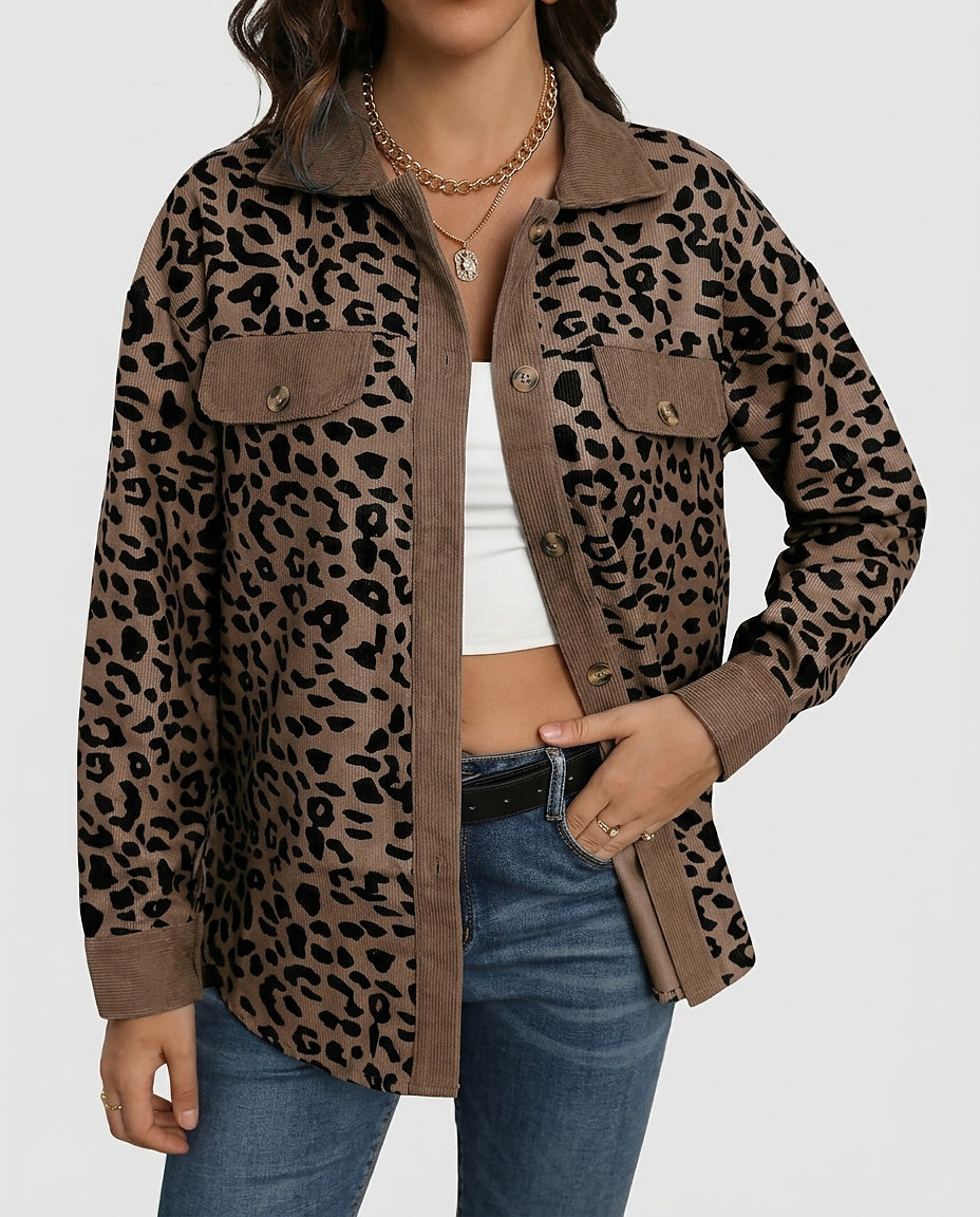 Women's Leopard Print Button-Front Jacket - Front [Lystr 6a9937707ad28f61f25c9a39:front]