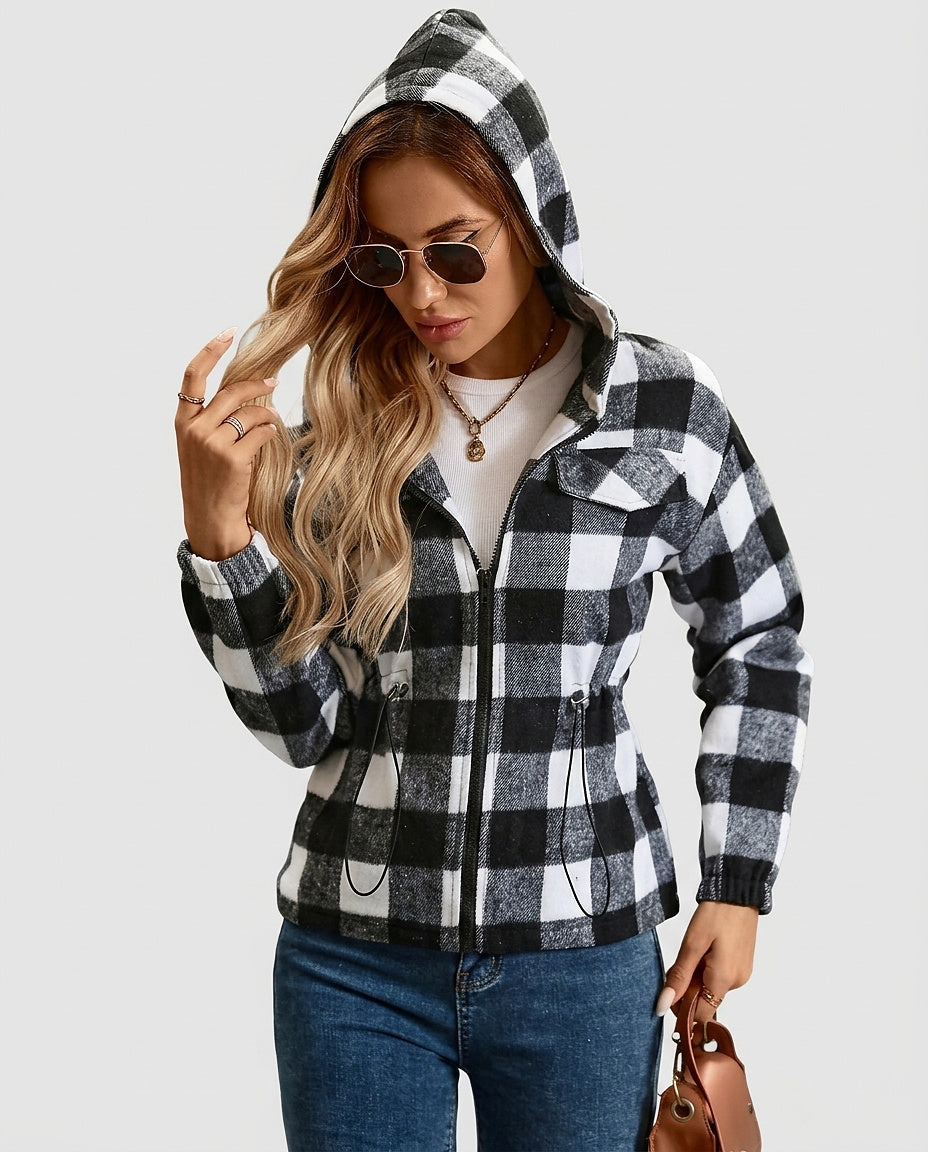 Women's Checkered Hooded Zip-Up Jacket - Front [Lystr 6a9937767ad28f61f25c9a3c:front]